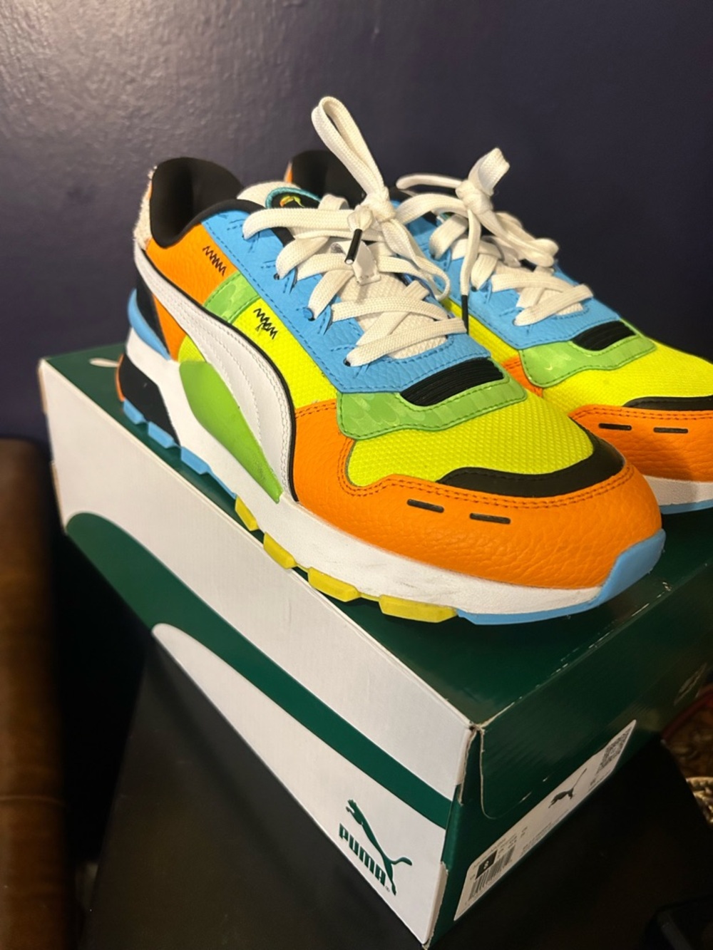 Puma Neon Colorblock Lace-Up Sneakers - Orange, Lime, Sky Blue, White